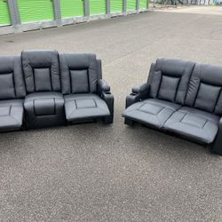 FREE DELIVERY AND INSTALLATION - COMHOMA Black Leather Recliner Modern 2PC - Loveseat and Sofa