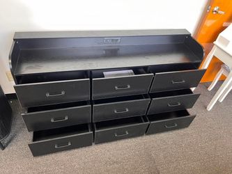 63" Modern 9-Drawer Oak Dresser With Led Light & Power Outlet – Wide Storage Chest With Metal Handles For Bedroom, Living Room, Or Entryway Organizati