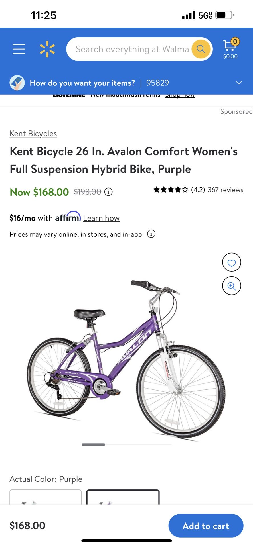 Kent Bicycle 26 In. Avalon Comfort Women's Full Suspension Hybrid Bike, Purple