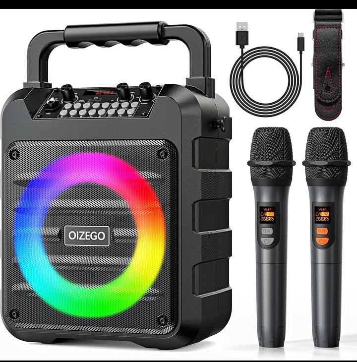 Karaoke Machine with 2 Microphones, Portable Bluetooth