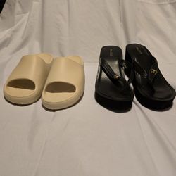 2 Pairs Sandals - Foam Slides & ALDO Wedge Sandals - Size M - Summer Ready!