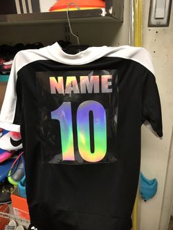 Logos and numbers available for orders on jerseys, t-shirts, and bags at a fair price.