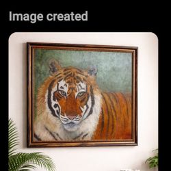 Original Oil Painting Tiger Signed Carolyn Young 2002 Framed Wildlife Wall Art