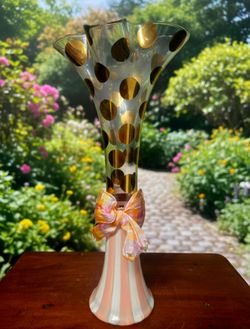 Vintage MacKenzie-Childs "Circus Clown" Raffle art glass vase 12" Handpainted