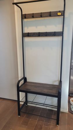 Industrial Entryway Hall Tree with Bench