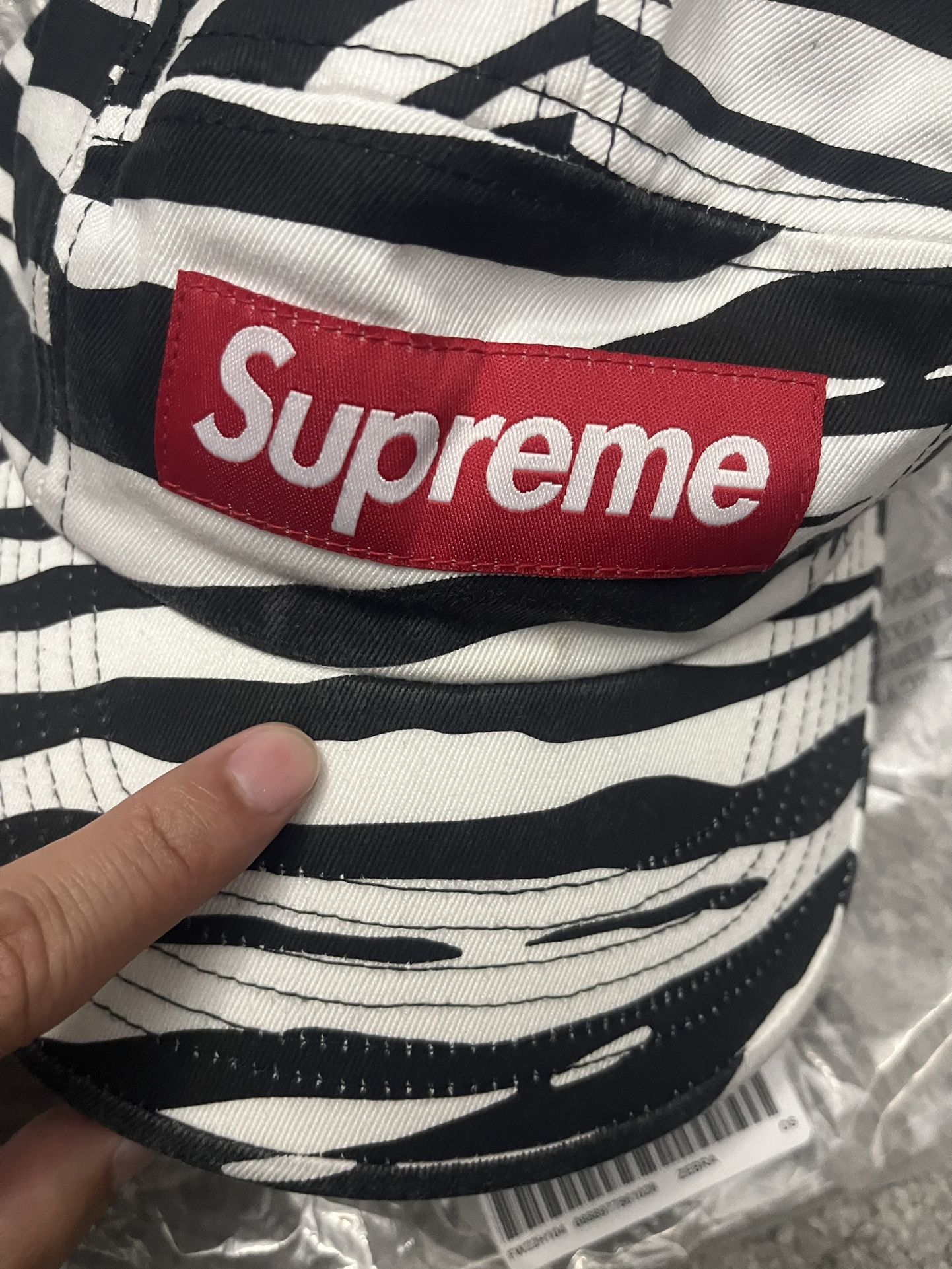 Supreme Washed Chino Twill Camp Cap Hat FW22 Zebra Print Leather