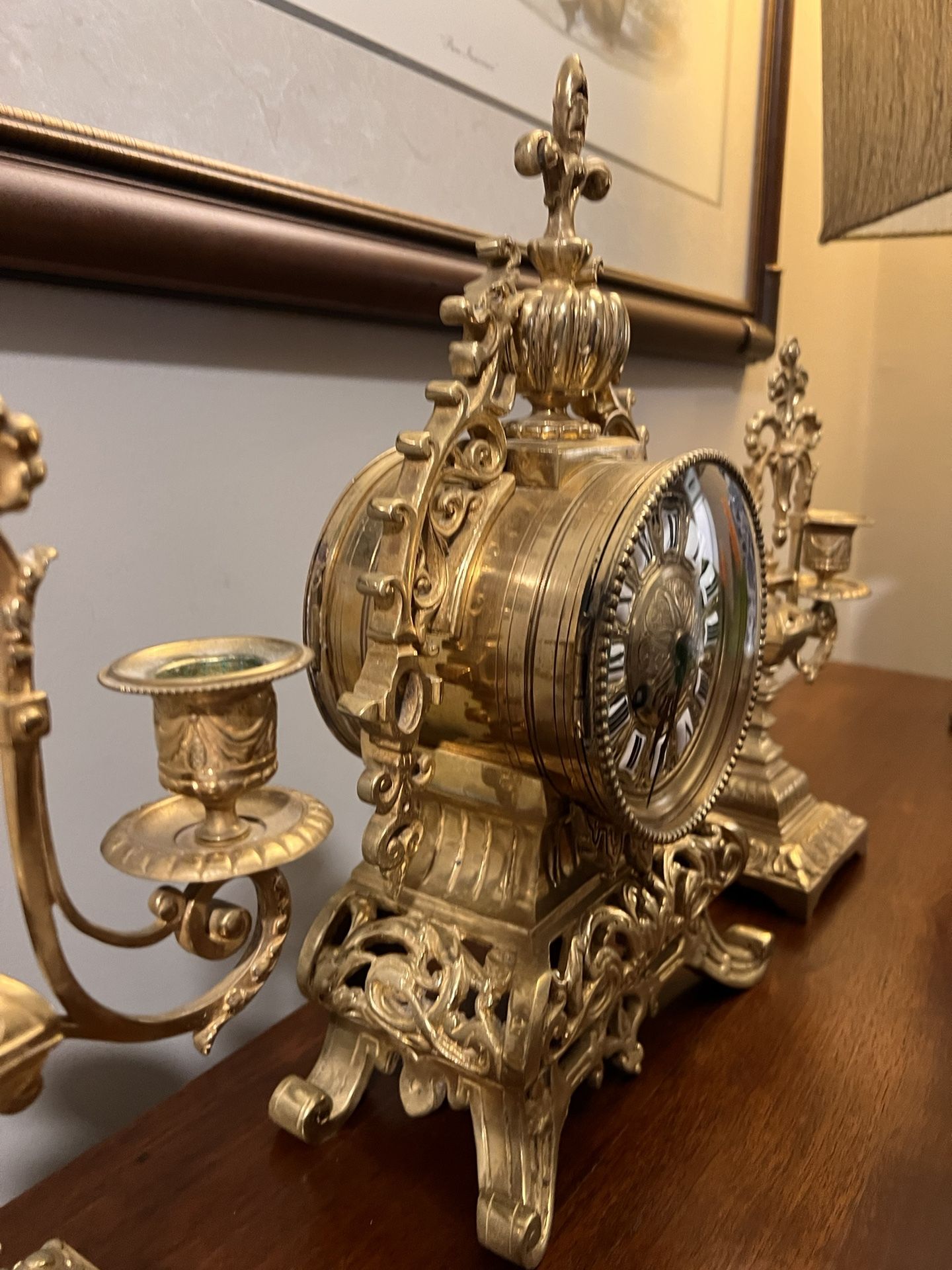 Antique French Drum Head Clock with Garniture for Sale in Sheridan, IL