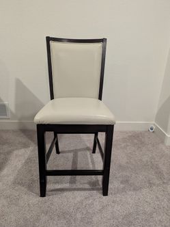 White Leather & Dark Wood Dining Chairs