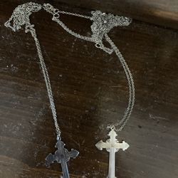 2 Larger Sterling Silver Crosses With Chains