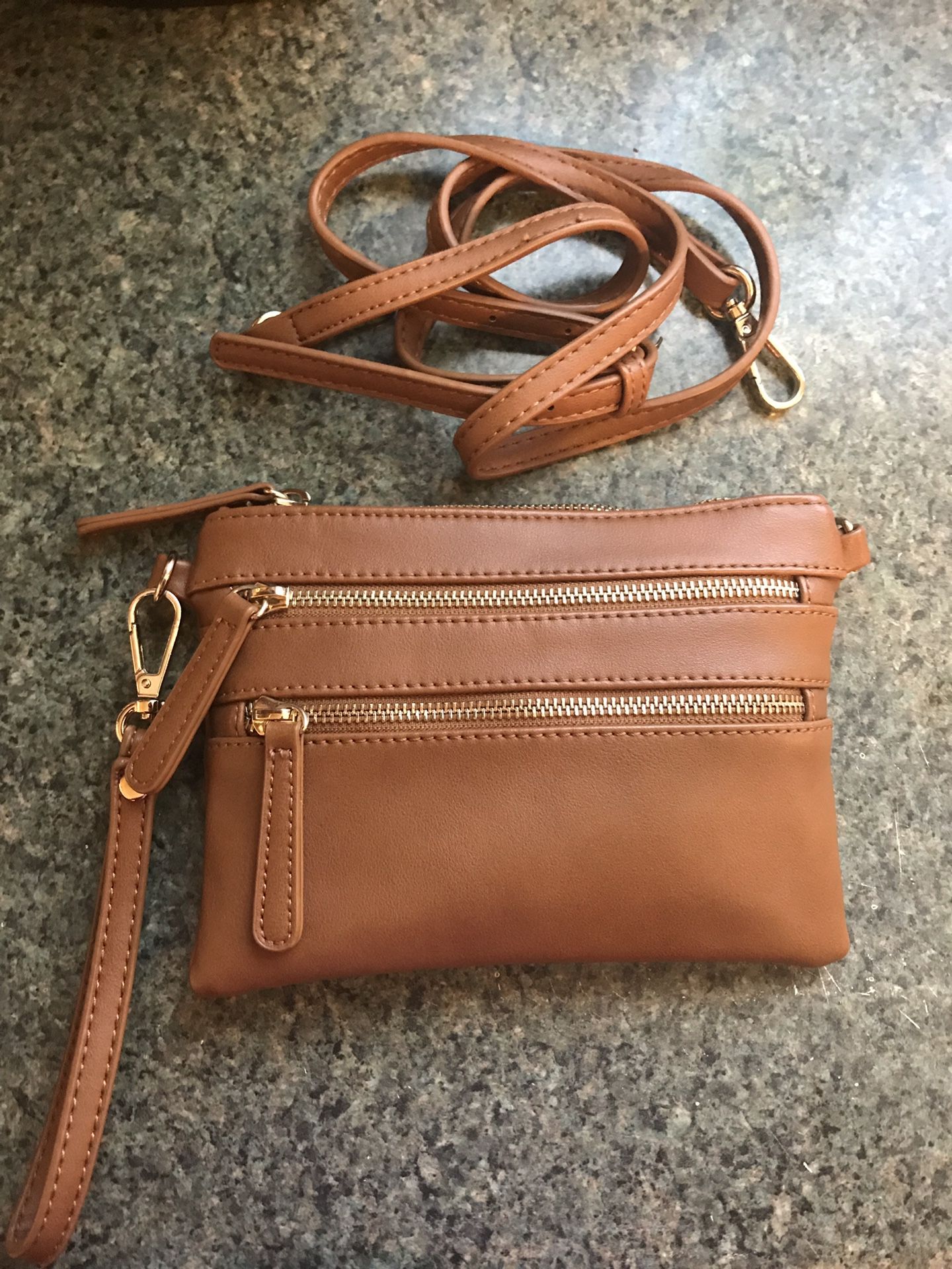 Brown wristlet and crossbody