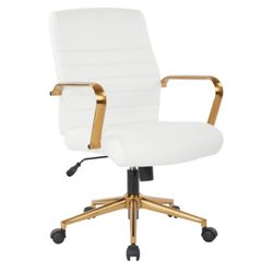 Brand New Living Spaces Modern White + Gold High Back Office Desk Chair With Wheels | Ergonomic | Adjustable
