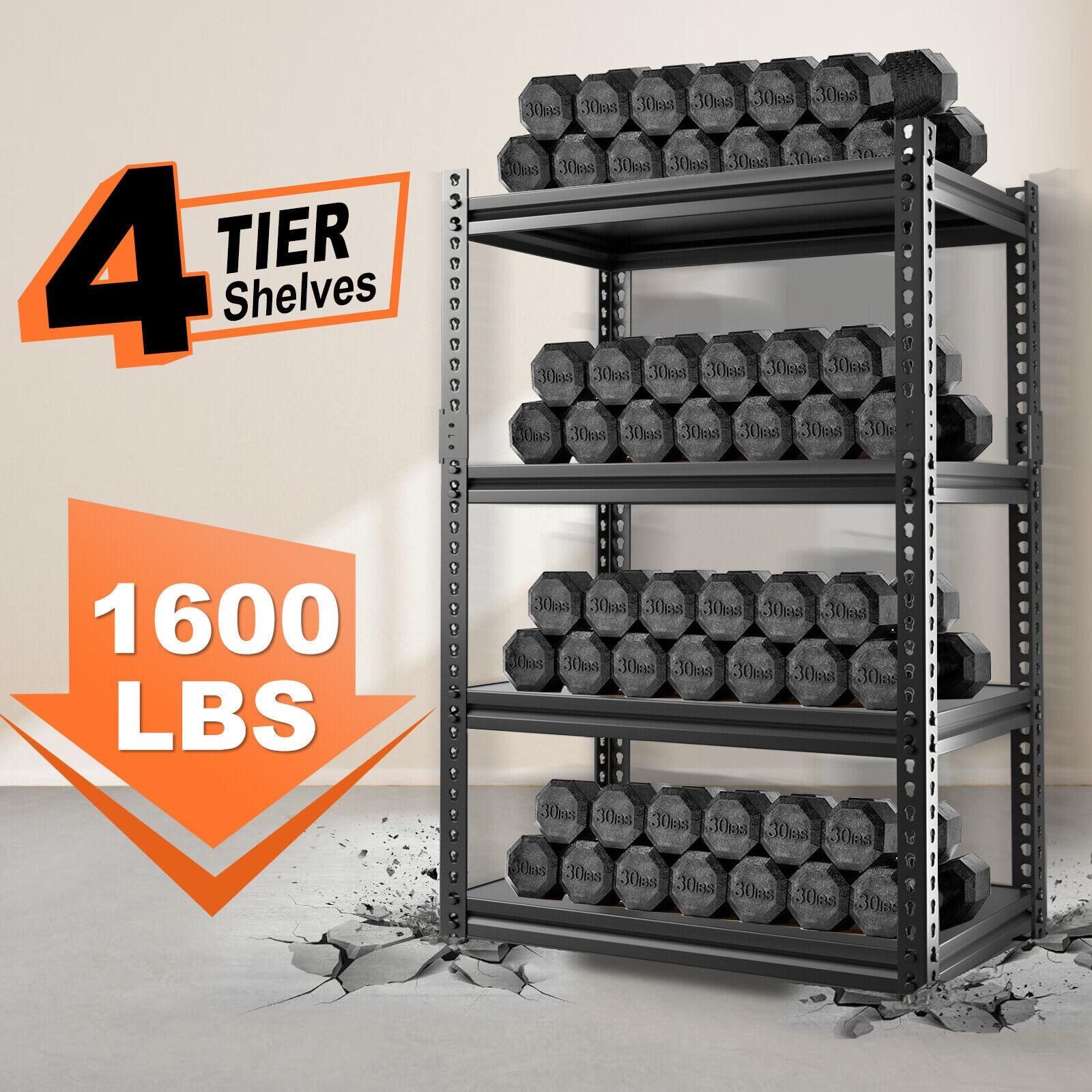 4-Tier Heavy Duty Metal Storage Shelves Utility Load 1600 lbsAdjustable Shelving