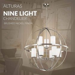 NEW IN BOX - Sea Gull Lighting Alturas Nine-Light Chandelier, Brushed Nickel Finish