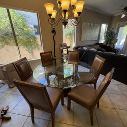 Round Glass Dining Table and Chairs - 5ft