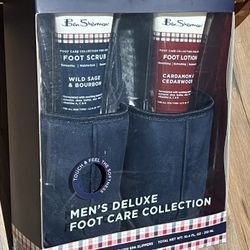 NEW Men's Ben Sherman Plush Spa Slippers Navy, 5.2oz Foot Scrub & 5.2oz Lotion