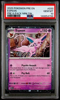 Pokemon Low Pop Espeon PSA 10 Cosmos 033 Prismatic Evolutions 8 Mini Tin Promo