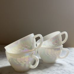 Vintage Federal Glass Moonglow Iridescent Teacups Set of 4