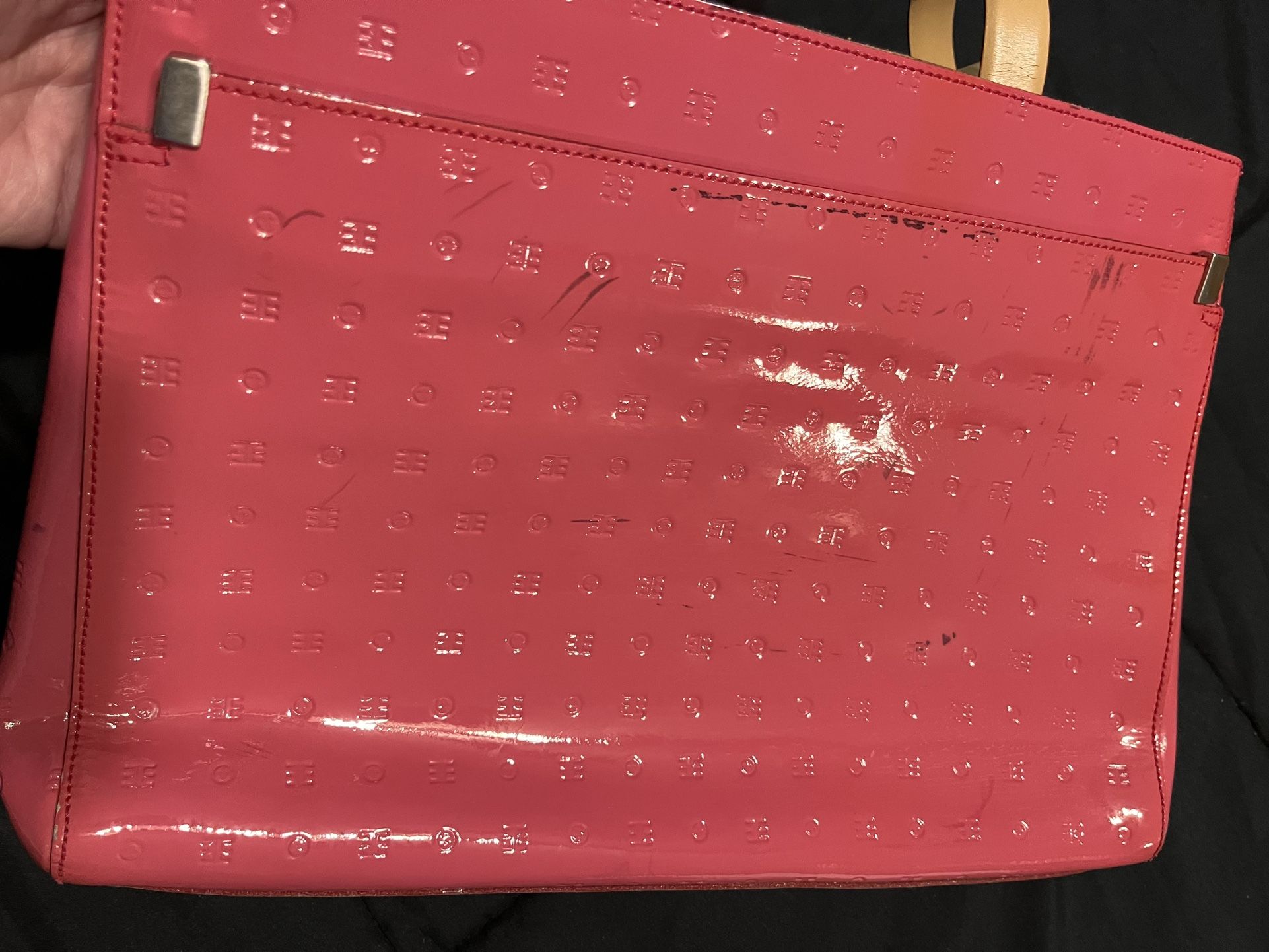 Arcadia Pink And Tan Patent Italian Leather Handbag