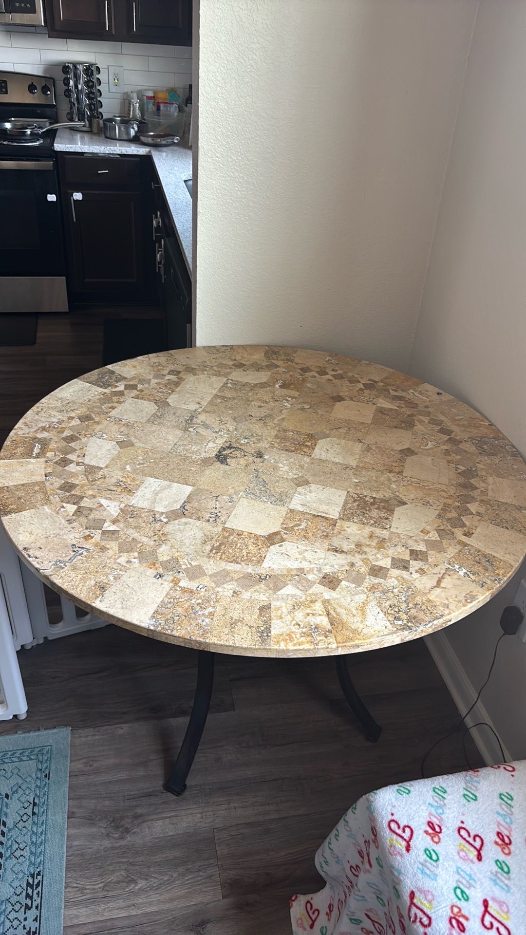 Round stone top table