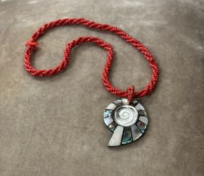 Hobo Abalone, MOP, Red Seed / Braided Necklace 18.5”