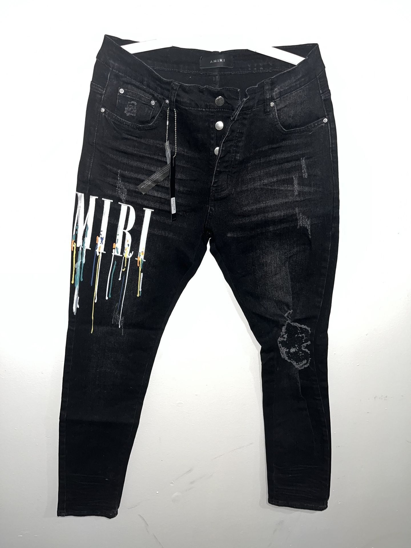Authentic Brand New Mike Amiri Paint Drip Core Logo Black Jeans (Size: 33/34)