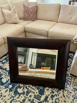 Rectangular Wall Mirror with Dark Wood Frame
