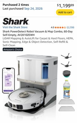 Shark Robot Vacuum & Mop Combo PowerDetect NeverTouch Pro AV2810ZEWH - NEW