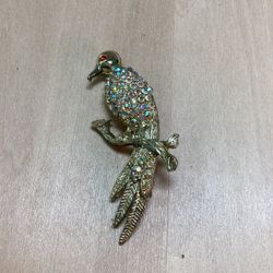 Vintage Rhinestone Bird On Branch Brooch