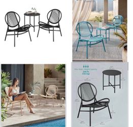 Patio Furniture Set 3 Pieces, Garden Bistro Set, Acapulco Chairs, Outdoor Seating, Side Table and 2 Chairs, Indoor and Outdoor Conversation Set, Balco