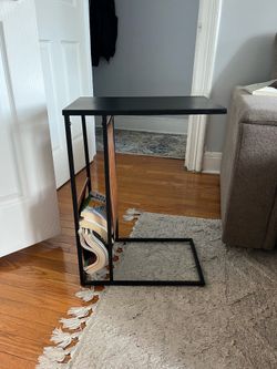 Side table with leather holder