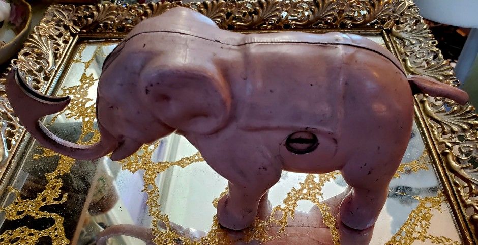 Vintage 1940s Metal Elephant Coin Bank