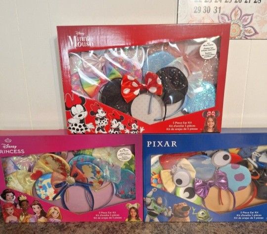 Disney Ears (Disneyland) Pixar, Princess And Minnie Mouse Ears 5-Piece Boxed Set - NEW
