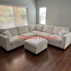 Corduroy Sectional Sofa With Ottoman