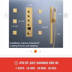 Everstein LED Thermostatic Showerhead System In Brushed Gold Finish New Inbox