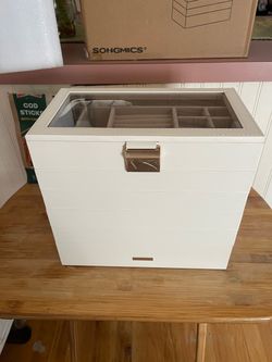 SONGMICS White Jewelry Box with Glass Lid