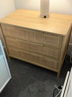 3-Drawer Wood and Cane Dresser