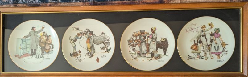 4 Normal Rockwell Commemorate Plates Framed and Mounted   The Four Seasons