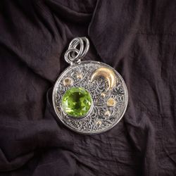 Handmade 925 Sterling Silver Jewelry Pendant Peridot Gemstone Pendant 