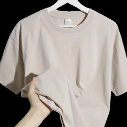 320g heavyweight milk tea grey short-sleeved T-shirt for men - American pure cotton loose-fitting casual versatile women's top - breathable and slimmi