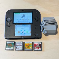 Nintendo 2DS Red & Black Handheld System Tested Good w/2Chargers-1Game Read Blw!