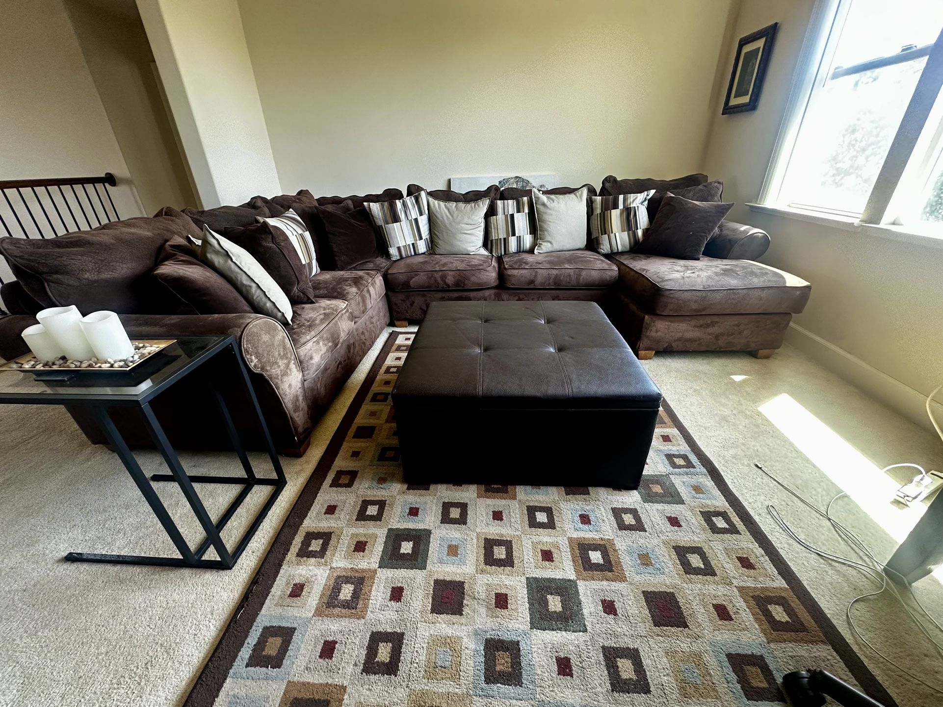Moving soon preowned Dark Brown microsuede Sectional and Ottoman