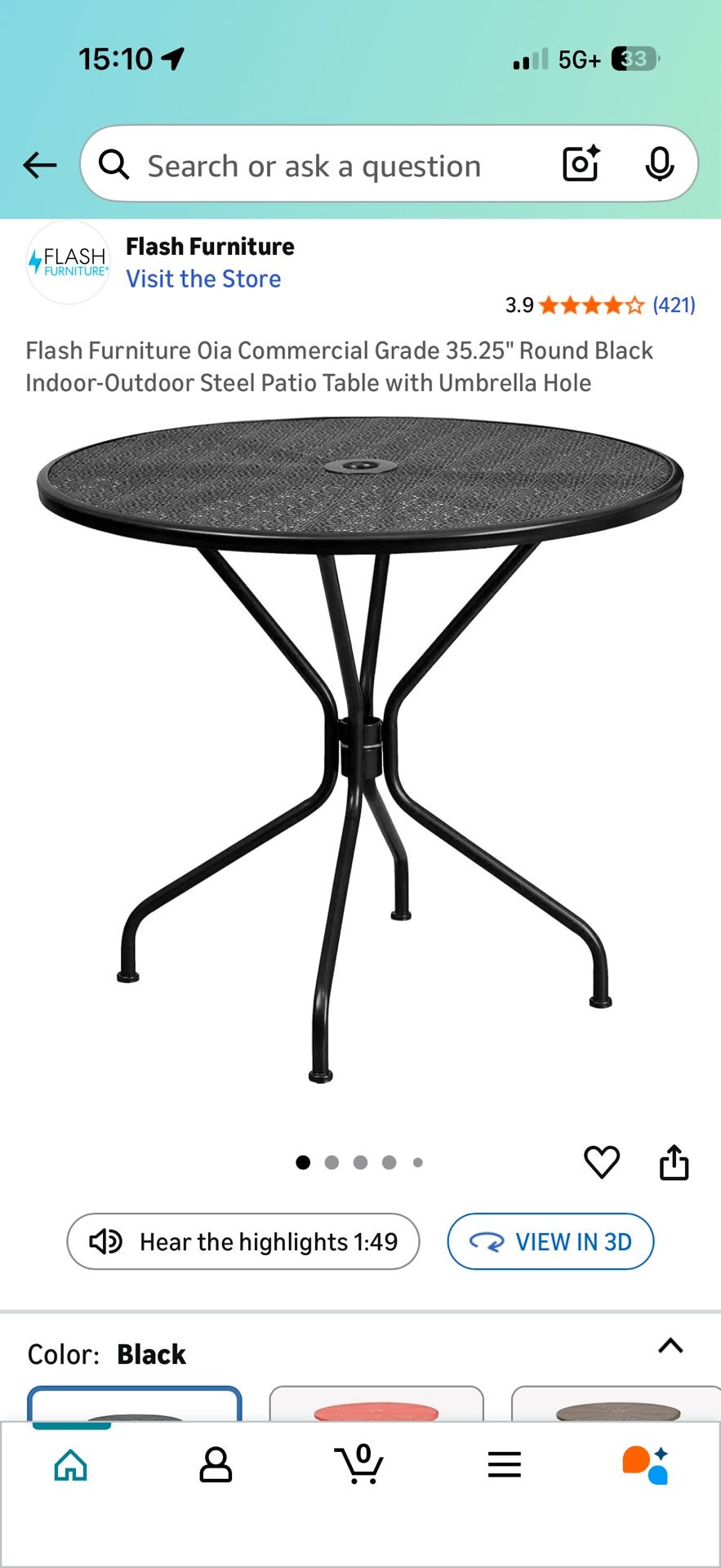 Flash Furniture Oia Commercial Grade 35.25” Round Black Indoor-outdoor Steel Patio Table #12#