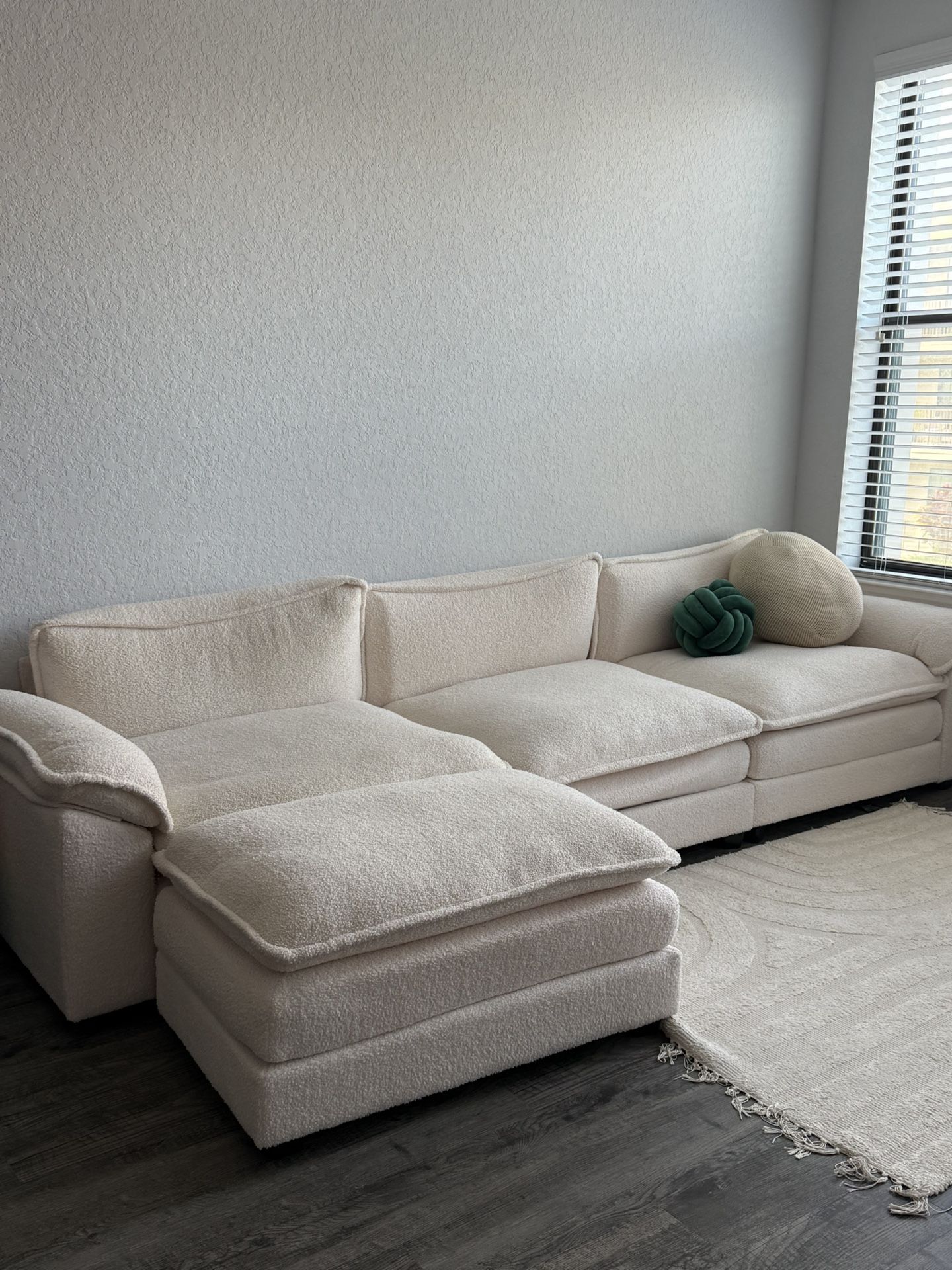Cream Teddy Fabric Sectional Sofa with Chaise – Ultra Cozy & Modern 