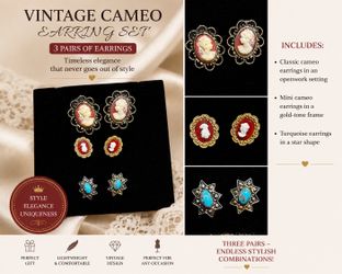Vintage Cameo Earring Set – 3 Pairs