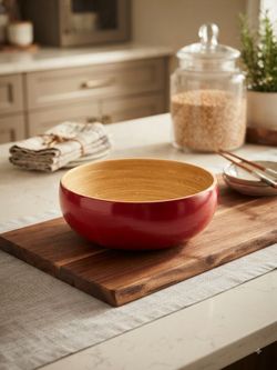 Large Red Bamboo Serving Bowl