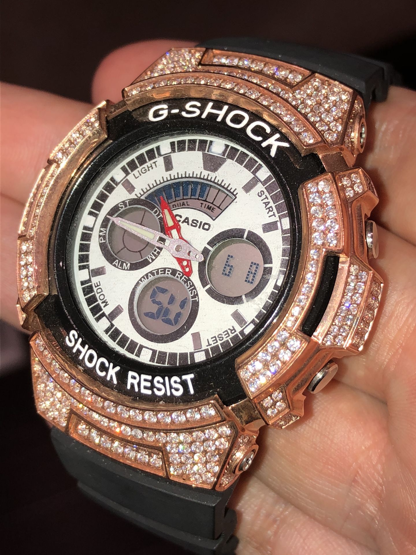 $495 Men’s Midsize Custom Made Gshock Rose Gold Case Simulated Diamond Setting Black Strap,All Products : American Fashion Style Bags On Sale