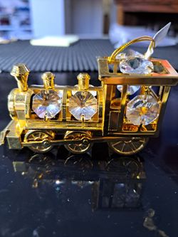 Swarovski crystal 24 karat gold plated train ornament
