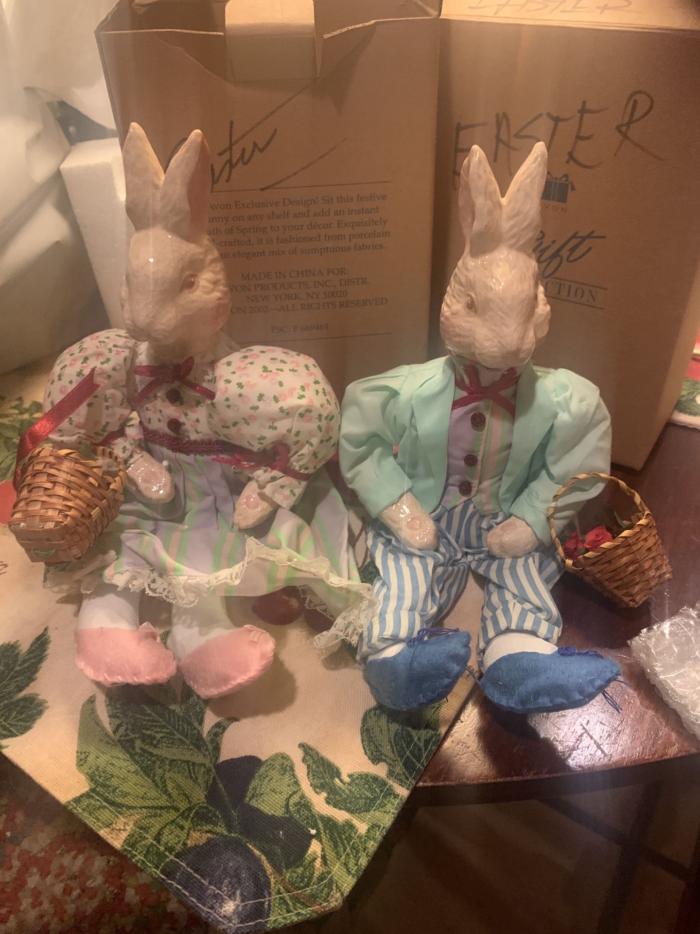 Porcelain Mom And Dad Easter Bunnies