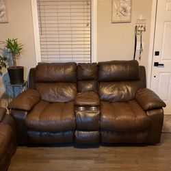 3 peace, brown leather couch, set