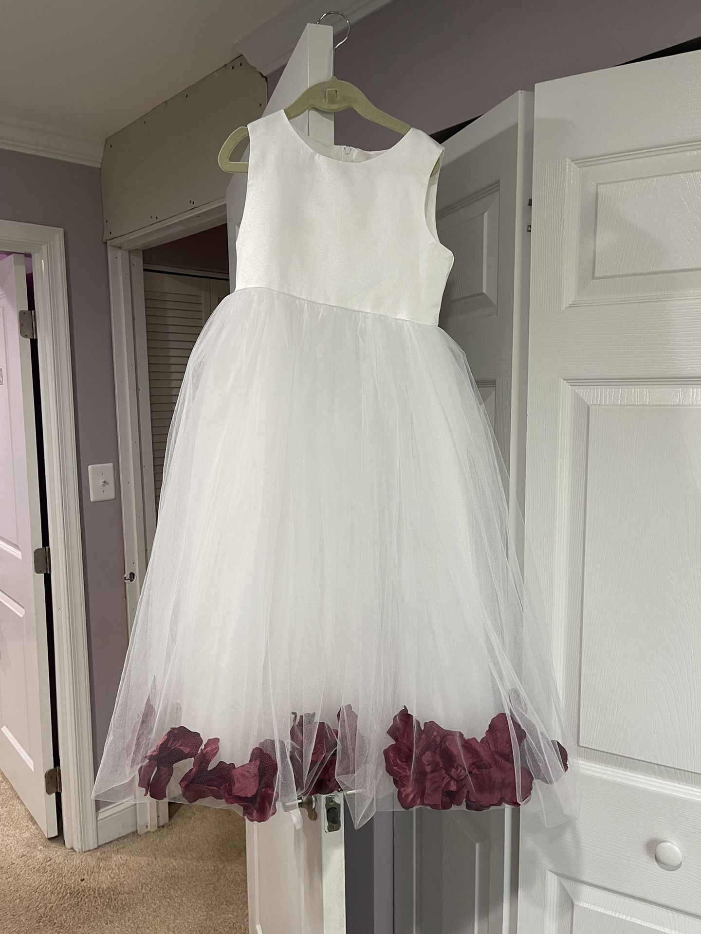 White Floral Rose Petal Dress For Girl 